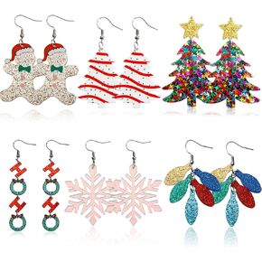 Christmas Earrings For Women Christmas Dangle Earrings Holiday Earrings Acrylic Christmas Tree Gingerbread Decoration Christmas Jewelry 6 Pairs