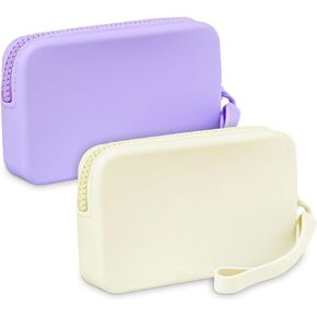 Silicone Period Bags, 2 Pcs Tampon Pouch with Zipper and Handle, Sanitary Napkin Holder for Purse, Keeping Discreet Feminine Products