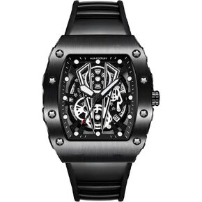 KIMSDUN-Stylish Sport Watches, Waterproof, Analog Quartz Date Calendar Wristwatch, Tonneau Case Casual Watch, Silicone Strap for Men Unisex