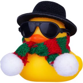 Car Rubber Duck, Cute Winter Duck Car Dashboard Decorations for Cool Car Accessories with Mini Top Hat, Sunglasses, and Scarf(B18)