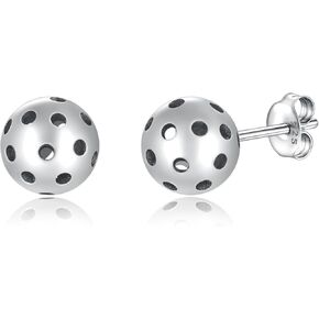 Sterling Silver Basketball Pickleball Football Soccer Volleyball Tennis Ball Stud Earrings Women Sport Heart Earrings Jewelry Gifts