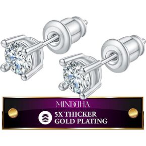 3 Pairs Cubic Zirconia Stud Earrings with Flat Back, Gold Plated Helix Cartilage Tragus Earrings, Hypoallergenic Sterling Silver Post, Dainty Jewelry for Women & Men Gift (3/4/5mm CZ, Gold/White Gold)