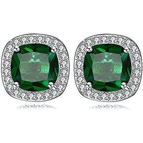 Simple Round Square Stud Earrings Cubic Zirconia Stud Earrings White Gold Square Halo Stud Earrings Hypoallergenic for Women