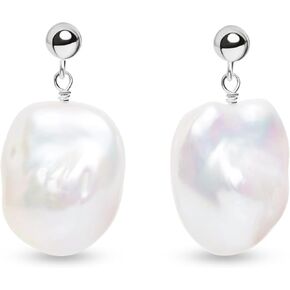 LILY LUSTRE 14k Gold Plated 925 Sterling Silver Handpicked AAAA Quality Natural White Freshwater Cultured Irregular Fireball Baroque Pearl Drop Dangle Bridal Earrings for Women