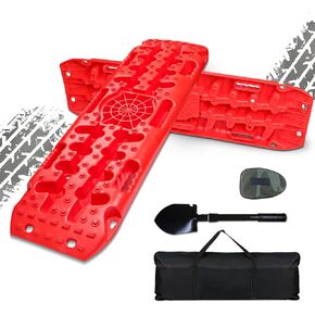 Offroad Traction Boards, 2 PCS Recovery Traction Tracks for 4WD Mud, Snow, Ice, Sand Ladder Ramps - Including Carry Bag & 20 Snow Tire Chain & Mini Folding Shovel