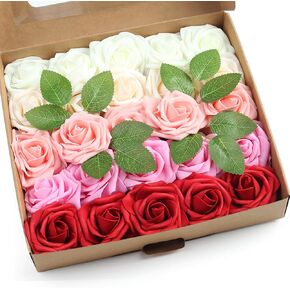 SITUMEIZI Blue Roses Artificial Flowers Blue Fake Rose 25Pcs Foam Blue Rose with Stems for DIY Wedding Rose Bouquets