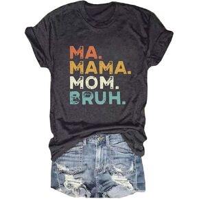 Mama Shirts Women Mama Mommy Mom Bruh Shirt Mom Graphic Tshirt Mother's Day Shirt Casual Short Sleeve Tops Tees