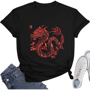 Chinese Dragon Shirt Women China Lunar New Year Parade Dragon Tee Vintage Zodiac Graphic Short Sleeve Top
