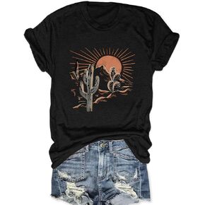 Women Adventure Shirts Western Retro Sunrise Desert T Shirt Funny Summer Climbing Short Sleeve Tee Tops in Saudi Arabia