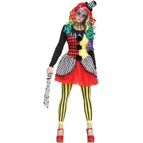 Fun World Women's Freakshow Clown Adult Costume, Multi, S/M Size 2-8