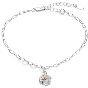Alex and Ani Flower and Crystal Chain Bracelet:Shiny Silver:White