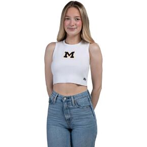 Hype & Vice Cut-Off Tank for Women (Small) - University of Michigan Top for Women, Cropped Fit Tank Top, College Shirts for Game Days - White