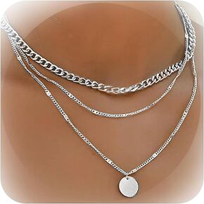 Roe Dolph Layered Necklaces for Women Trendy Gold Necklace Stack Layering Gold Necklaces Coin Cuban Chain Pendant Necklace Gold Jewelry