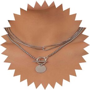 Vintage Layered Coin Disc Pendant Necklace Coin Bar Choker Necklace Gold T Bar Toggle Necklace Punk Box Chain Necklace Jewelry for Women (Gold)
