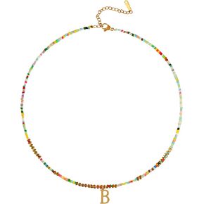 Sacina Initial Letter Necklace, Trendy Colorful Beaded Choker Necklace, Hippie Necklace, Summer Necklace, Beach Necklace, Y2k Necklace, Christmas Jewelry Gift for Women
