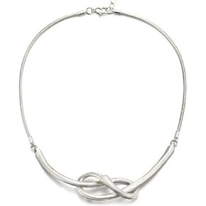 COOLSTEELANDBEYOND Chic Fashion Choker Collar Statement Necklace White Color Braided Circles Knot Large Pendant