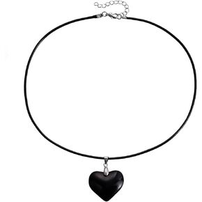 Dreuyet Big Red Heart Necklace for Women Trendy Chunky Glass Puffy Heart Choker Necklace Handmade Black Rope Love Heart Necklace Y2K Trendy Jewelry Accessories