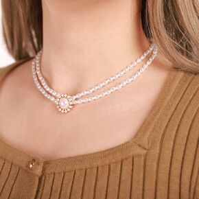 Xerling Faux Pearls Beaded Choker Necklaces Gold Crystal Pendant Chains Charm Imitation Pearl Layered Necklaces Minimalist 1920s Pearl Necklace for Women Girls (Type D)