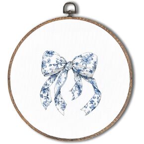 Tzhim Coquette Blue Bow Round Wall Art Decor, Coquette Room Decor, Preppy Blue and White Chinoiserie Bow Hanging Wall Art Canvas Framed, Blue Floral Wall Sculptures for Girls Room Dorm Decor, 10x10in