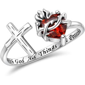 Sacred Heart of Jesus Ring 925 Sterling Silver Cross Rings God's Love Jewelry Amulet Gifts for Women