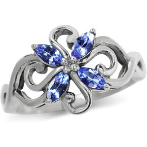 Silvershake Marquise Shape Gemstones White Gold Plated or Yellow Gold Plated 925 Sterling Silver Victorian Style Flower Ring Jewelry for Women
