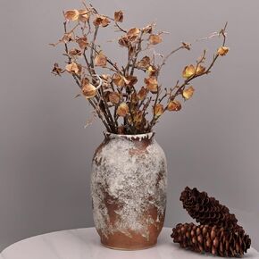 9.5 Inch Rustic Ceramic Farmhouse Flower Large Vase, Distressed White Washed Terra Cotta Pottery Decorative Vase for Home Decor, Table, Living Room Decoration, Shelf Decor, Mantel Decor (Terra-A)