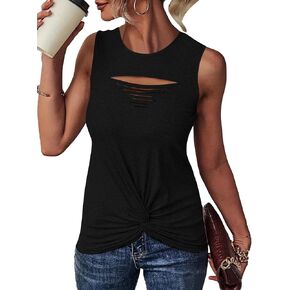 Vrtige Women's Casual Crewneck Cut Out Twist Front Sleeveless Tank Top Blouse Shirt