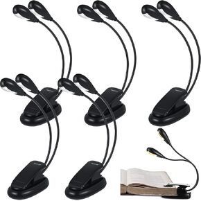 Retisee 6 Pcs Music Stand Clip on Reading Light USB and AAA Battery Operated LED Book Lights in Bed 3 Brightness Levels Ideal for Musician, Piano Player, AAA Battery Not Included(Dual Heads)