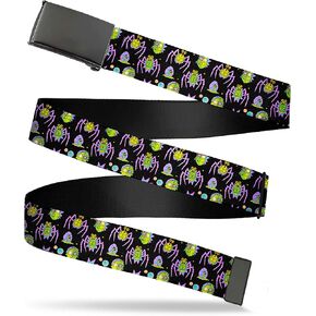 Buckle-Down Rick and Morty Belt, Flip Web Belt Rick and Morty Mutants and Things Collage Black, Adjustable