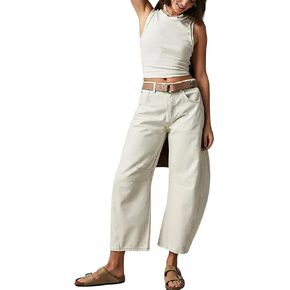 Barrel Jeans Women,Women Mid Rise Barrel Jeans Wide Leg Baggy Trendy Jeans Boyfriend Vintage Denim Pants with Pocket