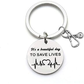 Heartbeat Keychain Gift for Nurse Doctor It's a Beautiful Day to Save Lives