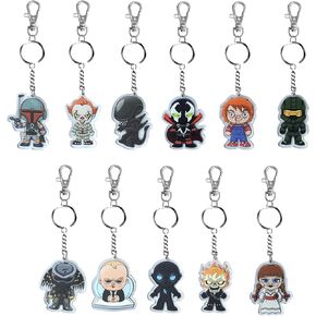 11Pcs Horror Movie Characters Keychains Halloween Tree Ornament Horror Figure Keychains for Key Wallet Backpack Pendant Hanging Keychain Decoration for Women Men