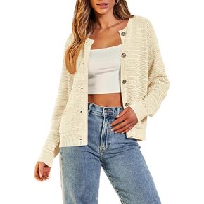 Women's Button Down Cardigan Sweater Causal Open Front Long Sleeve Crewneck Knit Outwear for Women
