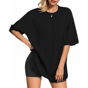 MANGOPOP Women's Oversized T Shirts Short Sleeve Crewneck Loose Fit Tops Summer Basic Tee