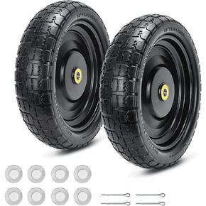 13 Inch 4.00-6 Solid Rubber Tires with 5/8" Bearings, 3" Wide Tires, 2.2" Offset Hub for Wagon, Wheelbarrow, Trolleys, Hand Trucks & Yard Trailers-2 Pack