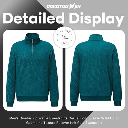 Men's Quarter Zip Sweatshirts Mock Neck Pullover Long Sleeve Solid Color Geometric Texture Waffle Sweatshirt in Saudi Arabia