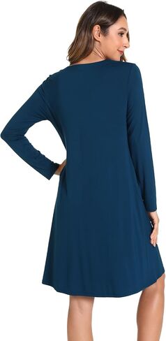 Bamboo Viscose Women's Nightgowns Long Sleeve V-neck Sleepwear with Pockets in Saudi Arabia
