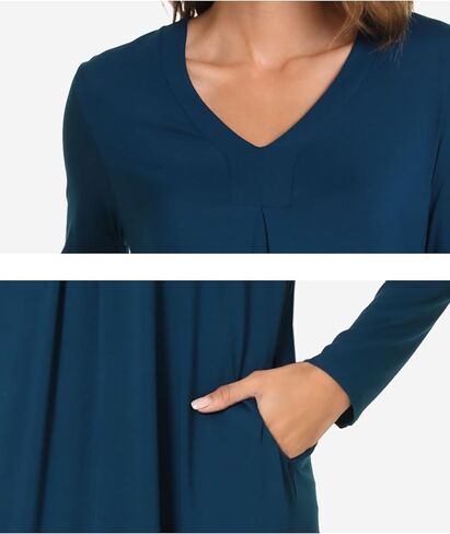 Bamboo Viscose Women's Nightgowns Long Sleeve V-neck Sleepwear with Pockets in Saudi Arabia
