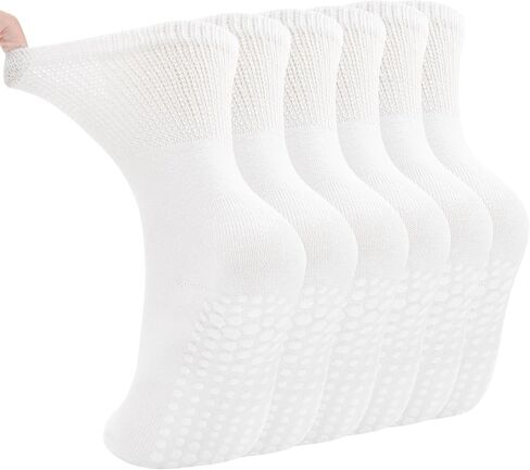 Pilates Socks Women Non Slip Grip Yoga Socks 3 Pairs Mid Calf Grippy Socks Non-Binding Top for Ladies Barre 5-8 in Kuwait