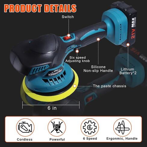 Buffer Polisher, 1200W 7 Inch/6 Inch Car Polisher Set, 6 Variable Speed 1500-3300 RPM, Car Polishers and Buffers with Detachable Handle for Car, Boat Sanding, Polishing, Waxing in Saudi Arabia