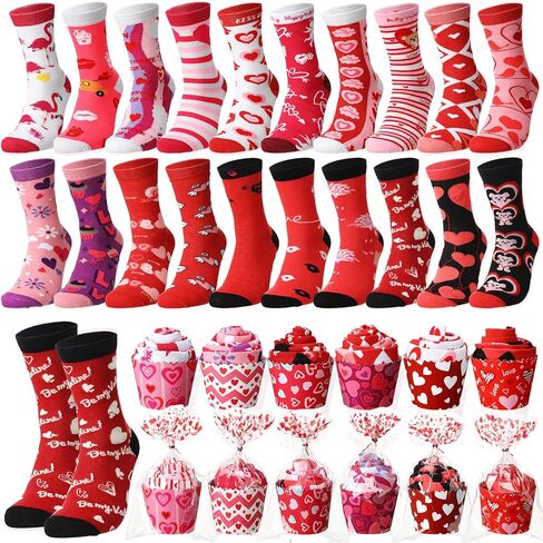 20 Pairs Valentine's Day Cupcake Socks Gifts for Women Heart Print Crew Socks Bulk Valentines Socks for Mothers Day in Kuwait