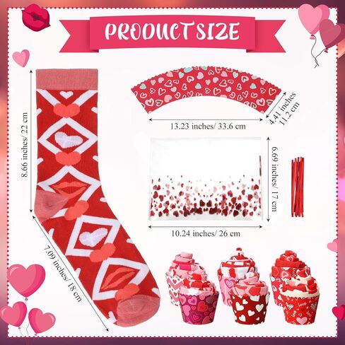 20 Pairs Valentine's Day Cupcake Socks Gifts for Women Heart Print Crew Socks Bulk Valentines Socks for Mothers Day in Kuwait