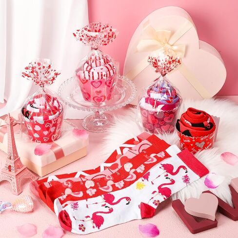 20 Pairs Valentine's Day Cupcake Socks Gifts for Women Heart Print Crew Socks Bulk Valentines Socks for Mothers Day in Kuwait