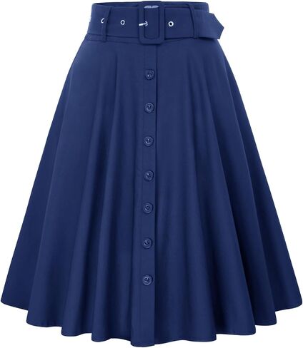 Belle Poque Women's Vintage Skirts High Waisted Flared A-Line Midi Skirt with Belt Pockets & Belts in Saudi Arabia