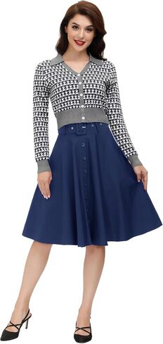 Belle Poque Women's Vintage Skirts High Waisted Flared A-Line Midi Skirt with Belt Pockets & Belts in Saudi Arabia