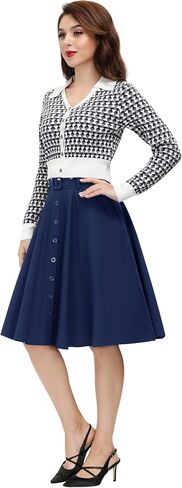 Belle Poque Women's Vintage Skirts High Waisted Flared A-Line Midi Skirt with Belt Pockets & Belts in Saudi Arabia