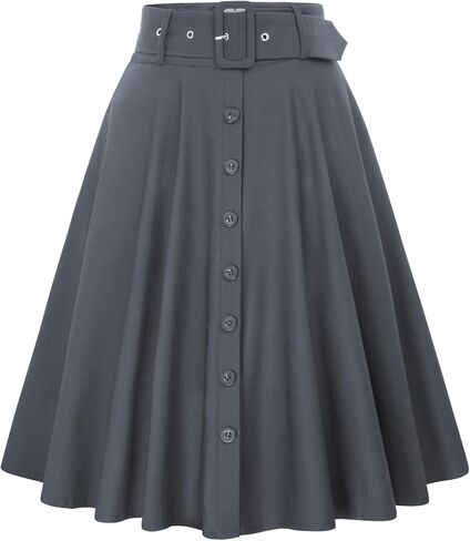 Belle Poque Women's Vintage Skirts High Waisted Flared A-Line Midi Skirt with Belt Pockets & Belts in Saudi Arabia