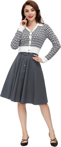 Belle Poque Women's Vintage Skirts High Waisted Flared A-Line Midi Skirt with Belt Pockets & Belts in Saudi Arabia