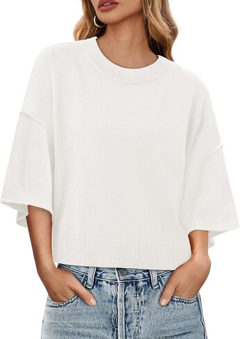 Saodimallsu Womens Short Sleeve Oversized Sweater Tops Cropped Crewneck Casual Loose Knit 2025 Summer T Shirts in Kuwait