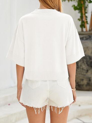 Saodimallsu Womens Short Sleeve Oversized Sweater Tops Cropped Crewneck Casual Loose Knit 2025 Summer T Shirts in Kuwait